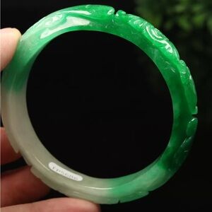 Green Jade Bangle Bracelet XL 64mm Handcarved Jade